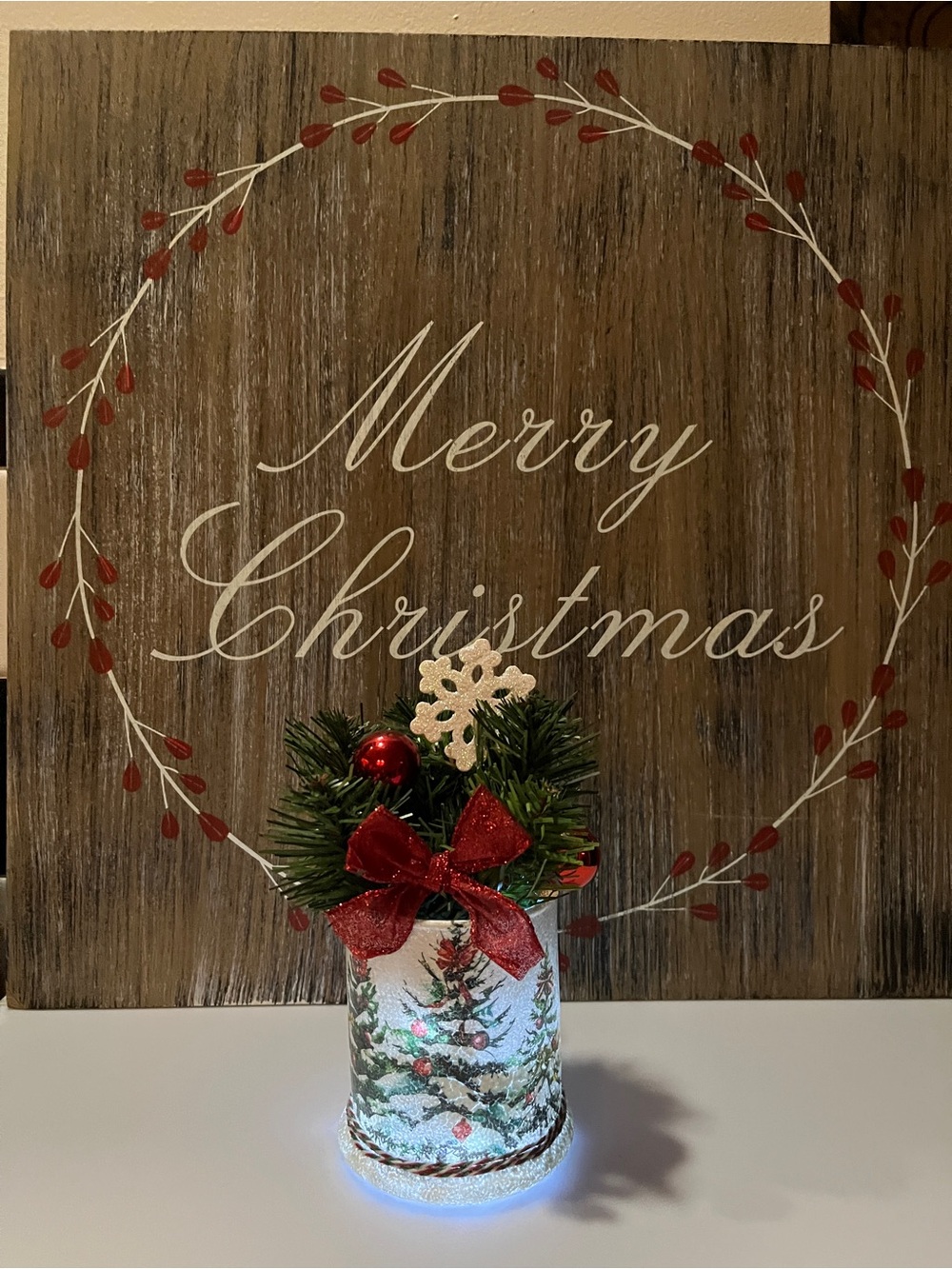 Holiday Lighted Tabletop Christmas Centerpiece in Red and Green